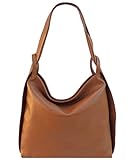  Freyday 2in1 Damen Handtasche Rucksack Designer Luxus Henkeltasche aus 100% Echtleder (Cognac)