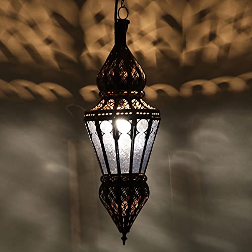 Casa Moro | Lámpara colgante marroquí Nura Blue H54 cm en metal y cristal en relieve | Auténtica artesanía de Marruecos | Lámpara hecha a mano hermosa decoración oriental | L1213