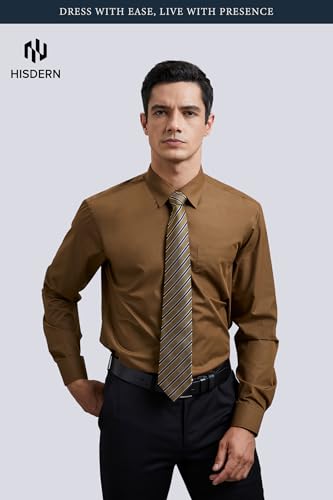 Image of HISDERN Mens Dress Shirt with Tie Pocket Square Set Classic Button Down Shirt Matching Tie Long Sleeve Shirts