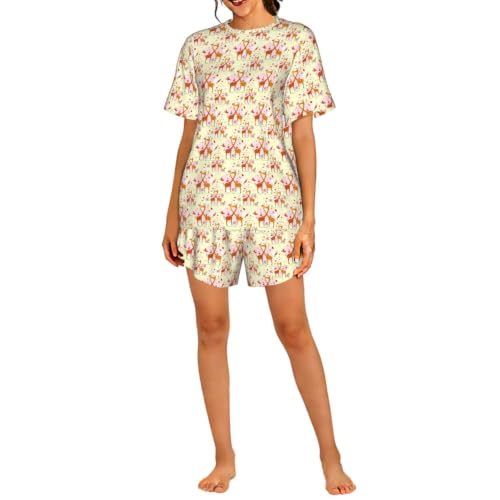 Pyjama court femme motif girafe confortable pour la maison
