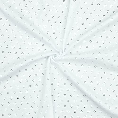 0,5m Pointoille-Stoff Feinstrick-Jersey Baumwollstoff Oeko-Tex Feinstrick Ajour Lochmuster, Farbe:weiß