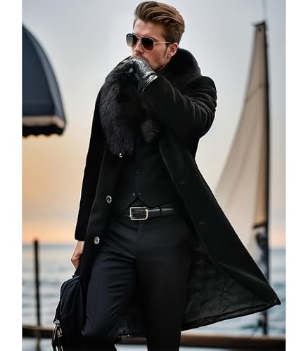 INVACHI Men's Faux Fur Coat Winter Long Faux Mink Coat Fluffy Thick Trench for Men4