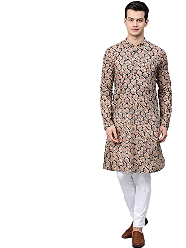 See Designs Men's Cotton Regular Fit Printed Straight Kurta (Blue : M)