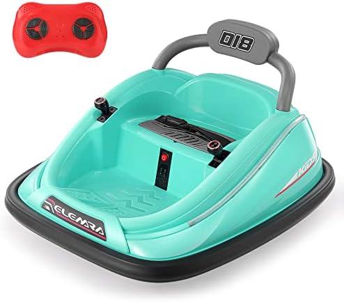 ELEMARA Bumper Car for Toddlers, 12V Electric Ride On Car Baby Bumper Car with 2 Driving Modes, Remote Control, Safety Belt,LED Lights and DIY Stickers Bumper Car for Kids (Teal)