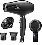 Professional Salon Hair Dryer, CONFU 1875 Watt Negative Ionic Fast Drying Blow Dryer, AC Motor Low Noise Hair Blow Dryer with Diffuser & 2 Concentrator Nozzles