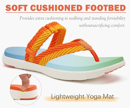 Image of COFACE Womens Trendy Orthotic Flip Flops Lightweight Yoga Mat Thick Cushion Walking Thong Sandals Adjustable Slip On Slippers With Comfortable Plantar Fasciitis Arch Support