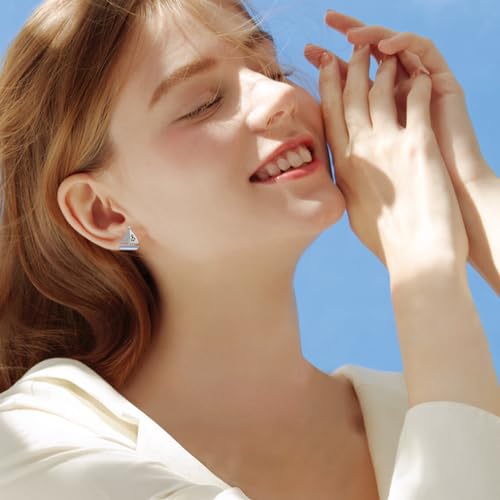 Nautical Sailboat Stud Earrings S925 Sterling Silver Sail Boat Studs Earrings Nautical Earrings mit Cubic Zirconia Sea Jewelry Earrings for WomenOcean Jewelry Gifts3