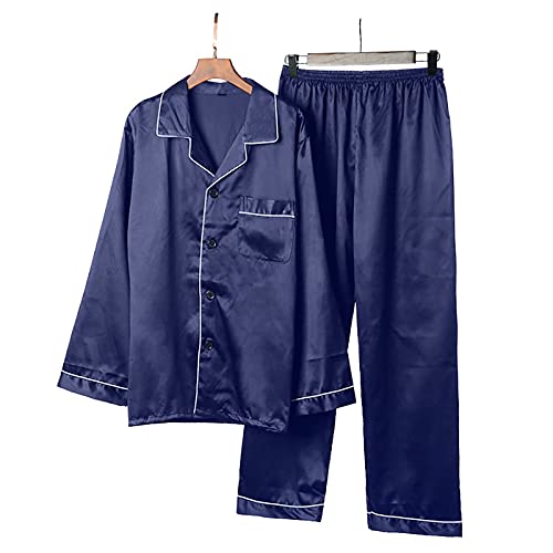 Men's Satin Pajama Set 2 Piece Long Sleeve Classic Sleepwear Button Down Homewear Loungewear with Long Pants2