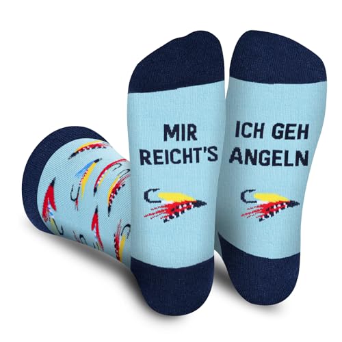 Lustige Socken Herren Damen Jungen - MIR REICHTS ICH GEH ANGELN Socken Witzige Fishing mit Spruch - Bunte Coole Verrückte Angler Geschenke Weihnachten Ostern Geburtstag Geschenkideen für Papa Männer