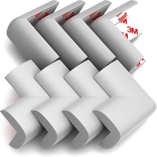 Image of 8-Pack Corner Protectors Baby Proof, Furniture Corner and Edge Safety Bumpers, Soft Rubber Foam Cushion Covers, 3M Taped Corner Guards, Baby Child Proofing Pads, Table Corner Protectors, Grey