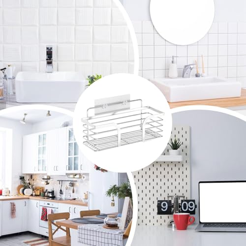 Étagère de douche adhésive en acier inoxydable 35cm sans perçage pour salle de bain - 6