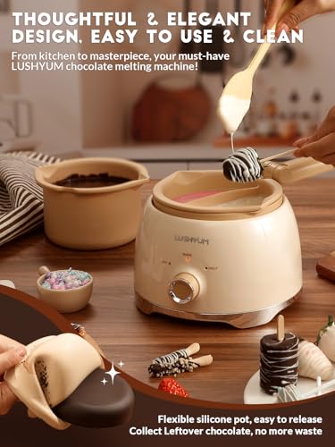 LUSHYUM Chocolate Melting Pot Candy Melts Melter with 2 Insert Pots and Spatula, 4 Cups Capacity Warmer Machine, Ideal Dipping Tool Kitchen Supplies for Making Cake Pop Covered Strawberries Cookie - Thumbnail 2