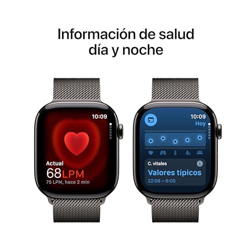 Miniatura 5 de Apple Watch Series 10 GPS + Cellular Smartwatch con caja de titanio Pizarra de 46 mm y Pulsera Milanese Loop Pizarra - Talla M/L. Monitor de entreno, pantalla Retina siempre activa y neutro en carbono
