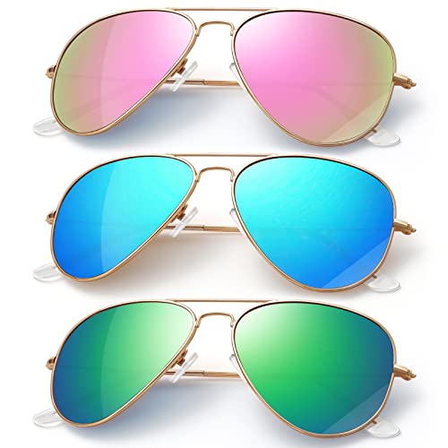 3Pack Classic Aviator Sunglasses for Men Women Sun glasses Lens