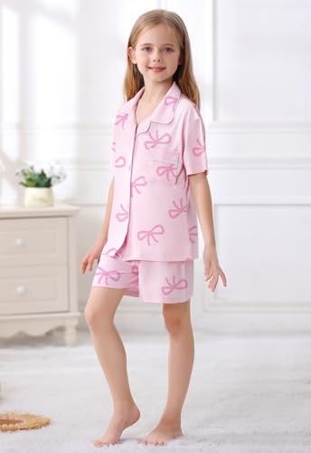 Umeyda Girls & Womens 2 Pieces Pajamas Sets Modal Sleepwear Button Down Short Sleeve Pjs Outfits4