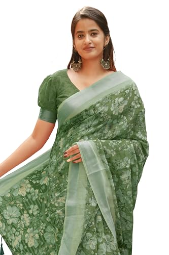 Image of MIRCHI FASHION Saree for Woman Cotton Blend Printed | Traditional Ethnic Sari for Ceremonial Use and Farewell with Blouse Piece