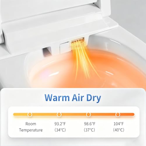 Inodoro inteligente de una pieza con bidé, apertura y descarga automáticas por radar y sensor de pie, asiento calefactado con agua caliente instantánea, boquilla autorreparable, descarga sin energía y luz nocturna para baño miniatura 6