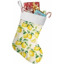 Large Christmas Stockings 18",Yellow Lemon Fireplace Xmas Tree Hanging Personalized Ornaments for Family Halloween Thanksgiving New Year Holiday,Summer Fruit Green Retro Farmhouse Leaf Decoration