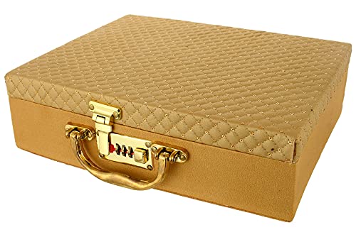 Kuber Industries Soft Leather Bracelet Jewellery Box with 3 Removable Rolls-Holder Stores Bracelets,Bangles & Watches-Organizer with Lock System (Gold), Rod of 3 (HS_37_LUGGAGE020320)