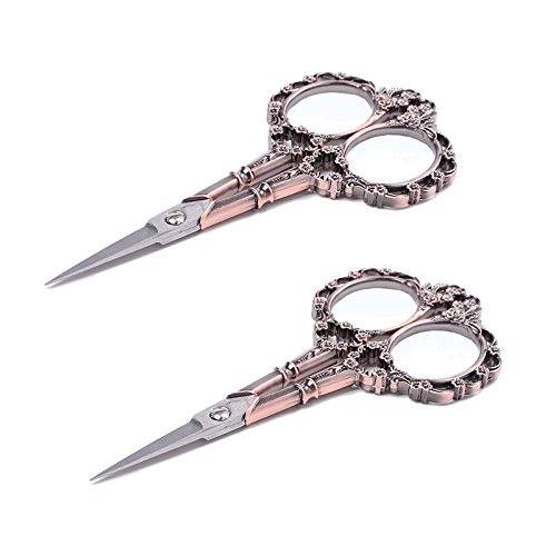 BIHRTC Pack of 2 Vintage European Style Copper Plum Blossom Scissors for Embroidery, Sewing, Craft, Art Work & Everyday Use