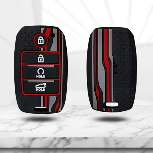 Image of KEYCEPT Tristar Key Cover Compatible for Kia Seltos | Sonet | Carens 4 Button Smart Key with Keychain (Tristar Silicone).