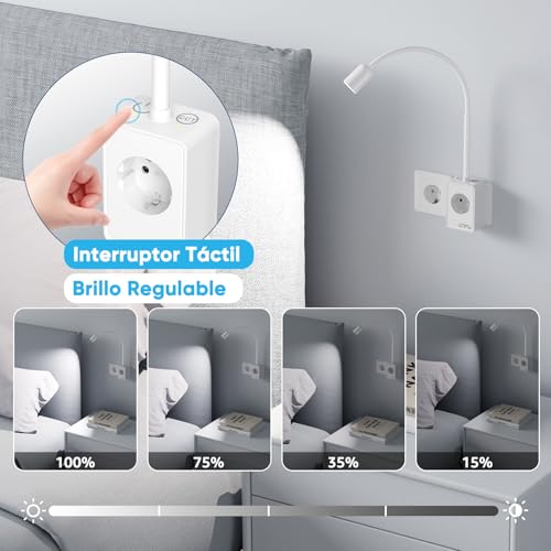 Aplique de pared blanco para dormitorio con dos interruptores 2