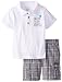 Calvin Klein Little Boys' White Polo Top with Plaid Cargo Shorts