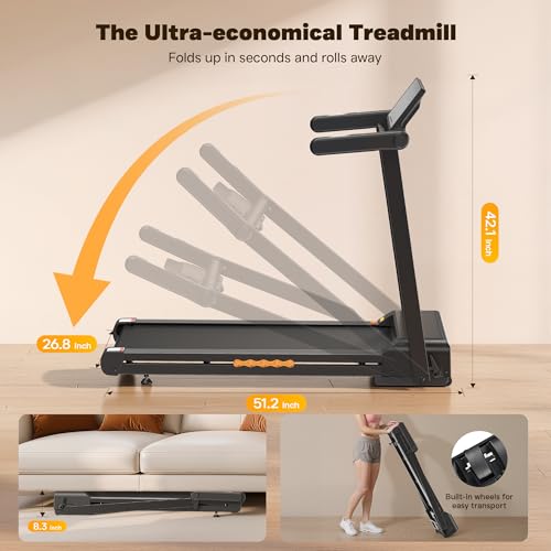 Image of Folding Treadmill, 3.0 HP Foldable Treadmill for Home Office, Walking Running Treadmill with LED Display for Exercise