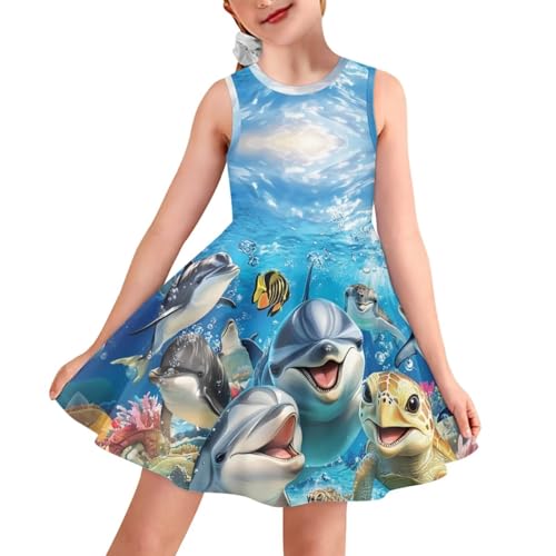 Dresses for Girls Summer Sleeveless Crew Neck Sundresses Midi Sun Dresses Beach Flowy Dresses