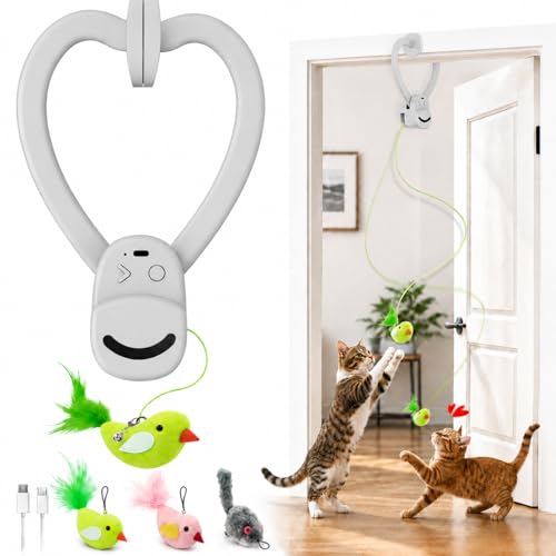 Image of Interactive Cat Toys for Indoor Cats: Automatic Flying Bird Feather Wand Chase Exercise Enrichment Stimulation, USB Rechargeable Durable Safe Hanging Toy for Bored Kittens Adult Multi Cat Households