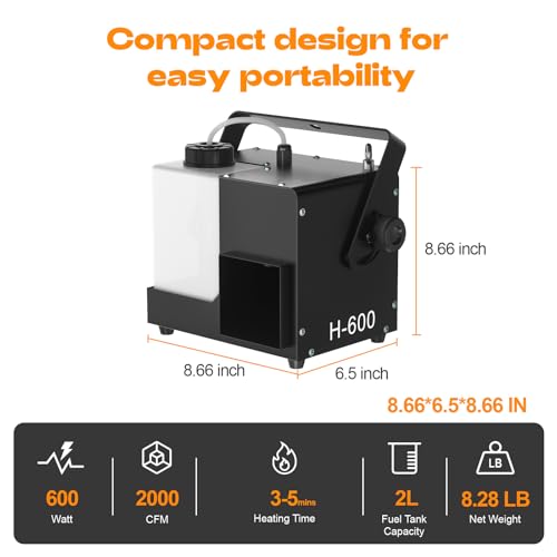 Máquina de humo de 600 W con control remoto inalámbrico, máquina de humo de calentamiento rápido para fiestas de Halloween, escenarios de DJ, bodas, uso interior y exterior, nebulizador portátil con salida densa de humo miniatura 4