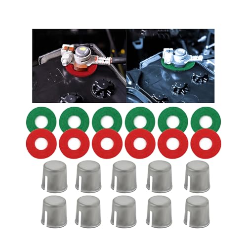 Alieemo 10PCS Car Battery Terminal Shims with 12 Washers Battery Post Repair Kit Universal Anti-Corrosion Lead Terminal Shim Caps for Loose Ends on Auto Truck SUV RV Boat (Red & Green/Shims)