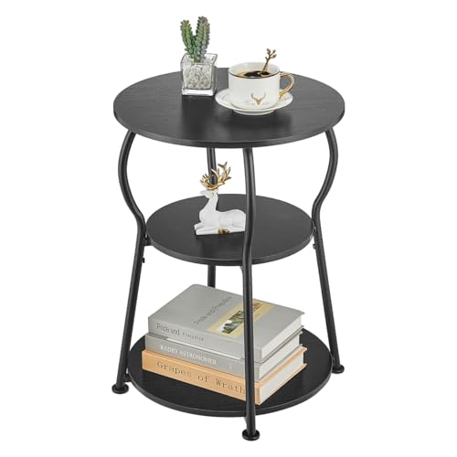 Round Side Table for Small Spaces, 3-Tier Wood Bedside Round