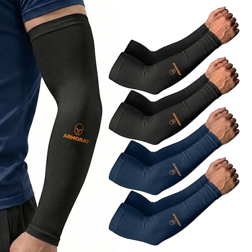 Image of ARMORAY Arm Sleeves for Men or Women - Compression Warmers to Cover Tattoo - for Basketball Golf Running Football Cycling or Sun Protection