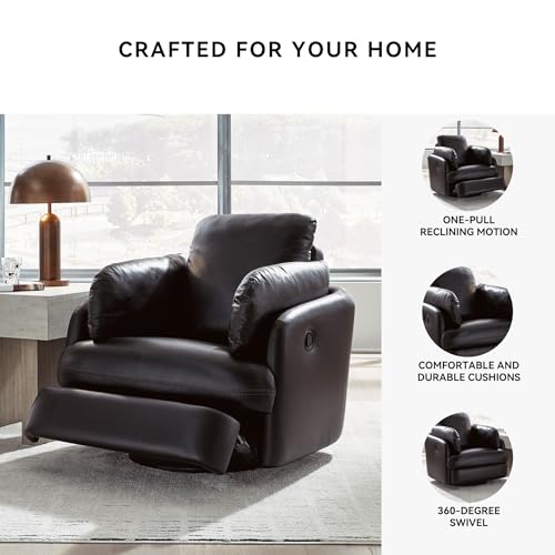 Image of Signature Design by Ashley Leather Swivel Glider Recliner Chair, Black