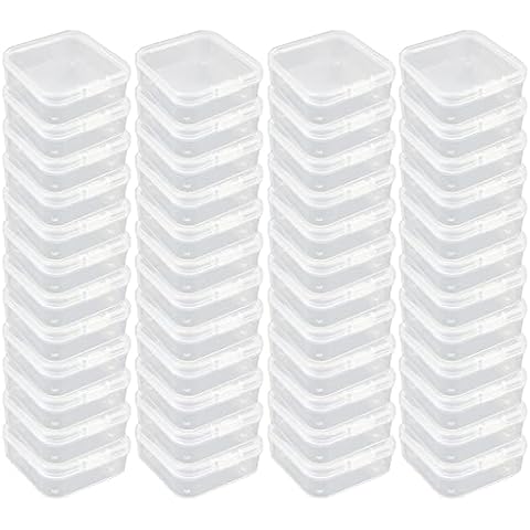 LJY 48 Pieces Square Mini Clear Plastic Storage Containers Box Case with Lids for Small Items and Other Craft Projects (53 x 53 x 20 mm, Transparent) Cover