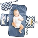 Tiny Twinkle Portable Diaper Changing Pad | Waterproof, Wipeable & Compact Baby Changing Pad for Travel | Smart Wipes Pocket & Organized Storage| Newborn Shower Gift (Blue Checkers)