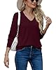 PrinStory Christmas Jumper Women V Neck Jumpers Sweatshirt Ladies Casual Classic Plain Pullover Knit Long Sleeve Sweatshirt Knitwear For Winter Fall Spring (Wine Red, M) #4