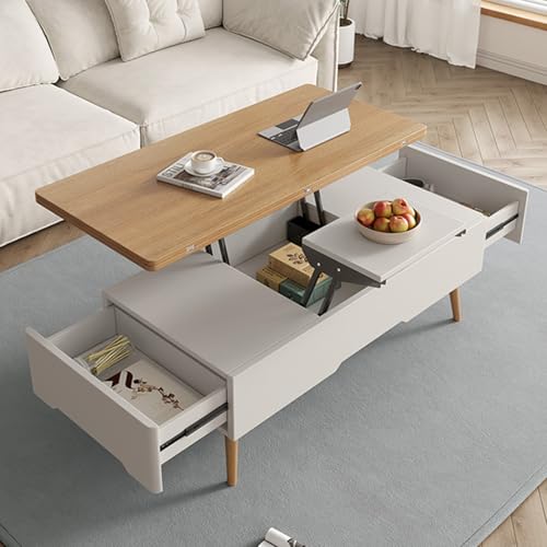 Nowoczesny stolik kawowy z podnoszonym blatem z Sto DersWielofunkcyjny rozkładany stolik środkowy do salonu ukryty kartmentElegancki drewniany design - 119 cm