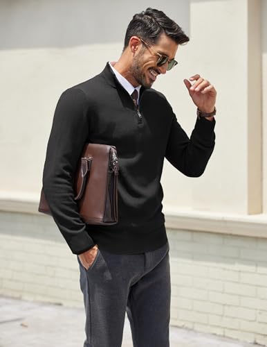 COOFANDY Men's Quarter Zip Pullover Dress Slim Fit Sweater Mock Neck Sweaters Casual Long Sleeve Pullovers3