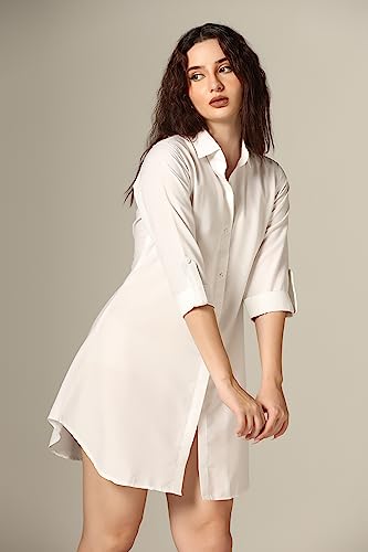 Greciilooks Western Dress For Women| Shirt Collar Solid A-Line Dress| Plus Roll Tab Sleeve Shirt Dress| Women's Comfort Summer Dress| Dress Perfect For Outing (Large, Sky)