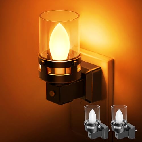 Image of Briignite Candle Night Light Plug in 2 Pack, Amber Nightlight Dimmable | Night Lights Plug into Wall LED, Dusk to Dawn Light Sensor, 1800K Amber Candle Nightlight for Kids Hallway Bathroom Bedroom
