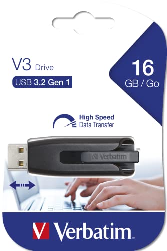 VERBATIM Store 'n' Go V3 Clé USB I USB-3.2 Gen 1 I 16 Go I clé USB avec mécanisme coulissant I USB-3 avec interface SuperSpeed I stockage externe pour ordinateur portable & autres I noir