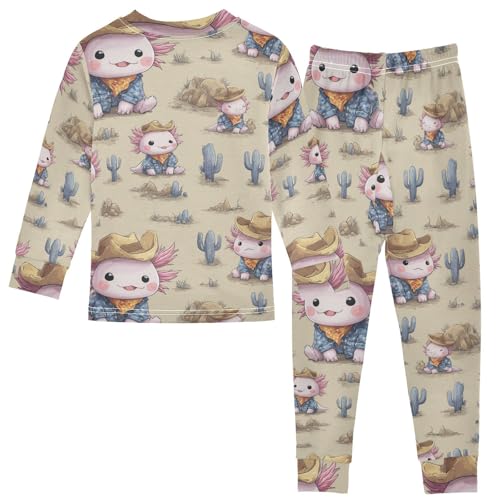 Pajama Sets Long Sleeve Cute Axolotl Cowboy Pattern Soft Comfy Sleepwear 2 Piece PJS 3-8T3