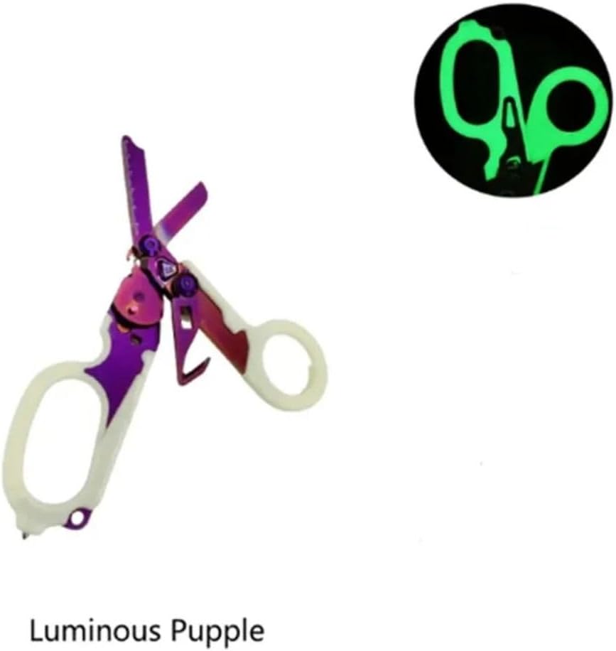 Portable Luminous Life Saving Folding Scissors, Multifunction Travel Anti Rust Stainless Steel Scissors(purple)