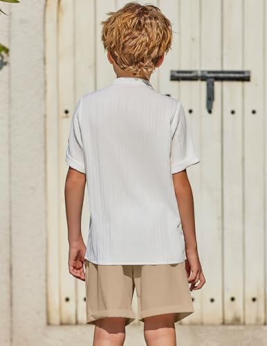 Image of Arshiner Boy's 2 Piece Beach Outfit Short Sleeve Textured Button Down Shirt and Short Sets Summer Vacation Wear 4-12 Years