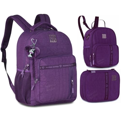 Kit Mochila Grande De Costa 19' Rebecca Bonbon Lancheira Estojo Original (Roxo)