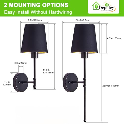 Image of Depuley Battery Operated Wall Sconce: 24 inch Set of 2 Wireless Wall Lights with Remote for Bedroom - Rechargeable 15 Colors Black Wall Lamp for Living Room Hallway Home Decor