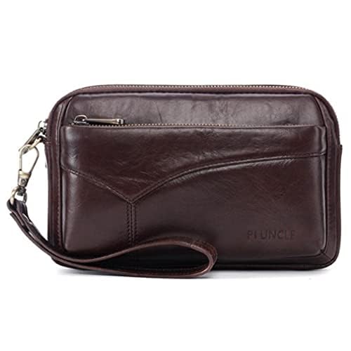 Hebetag Leather Clutch Bag Wrist Purse For Men Women Business Organizer Wristlet Strap Pouch Coin Money Case Wallet Handbag Cell Phone Holder Daypack cover