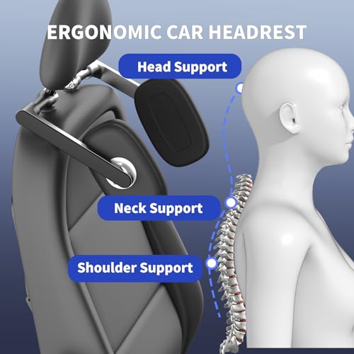 Image of DHOUSE Car Headrest Pillow, Adjustable Head Neck Support Pillow, Travel Sleeping L Shaped Design for Kids and Adults, Only Suitable for Car Seat Headrest with Poles, Black